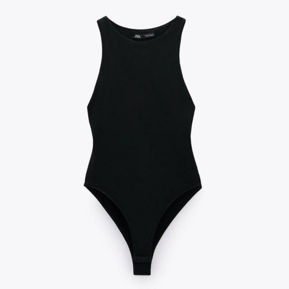Zara Halter Bodysuit Top M High Neck Snap Buttons Sleeveless Black Blogger's Fav - Picture 4 of 16